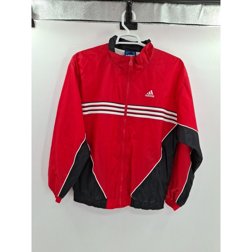 Vintage 90s Adidas Mens Jacket Red And Black Full Zip Pockets Size Large